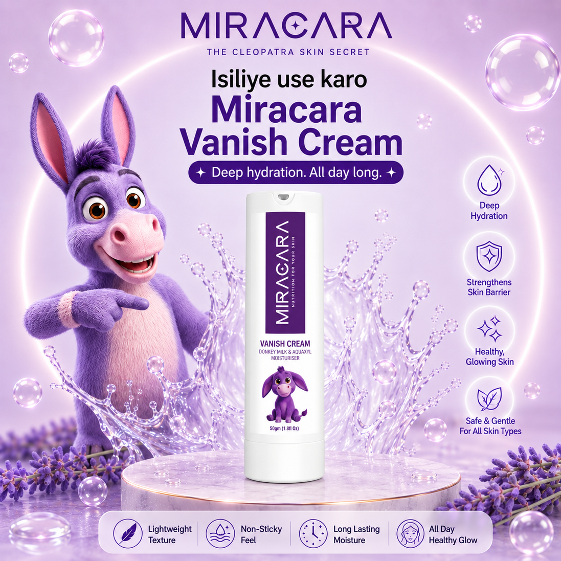 Miracara Vanishing Cream - 150 ml | Hydro Boost Hyaluronic Acid / Aquaxyl (3D Hydration)  High Performance Moisturiser | Anti-Ageing | Pigmentation Control | Wrinkle Smoothing  Day & Night