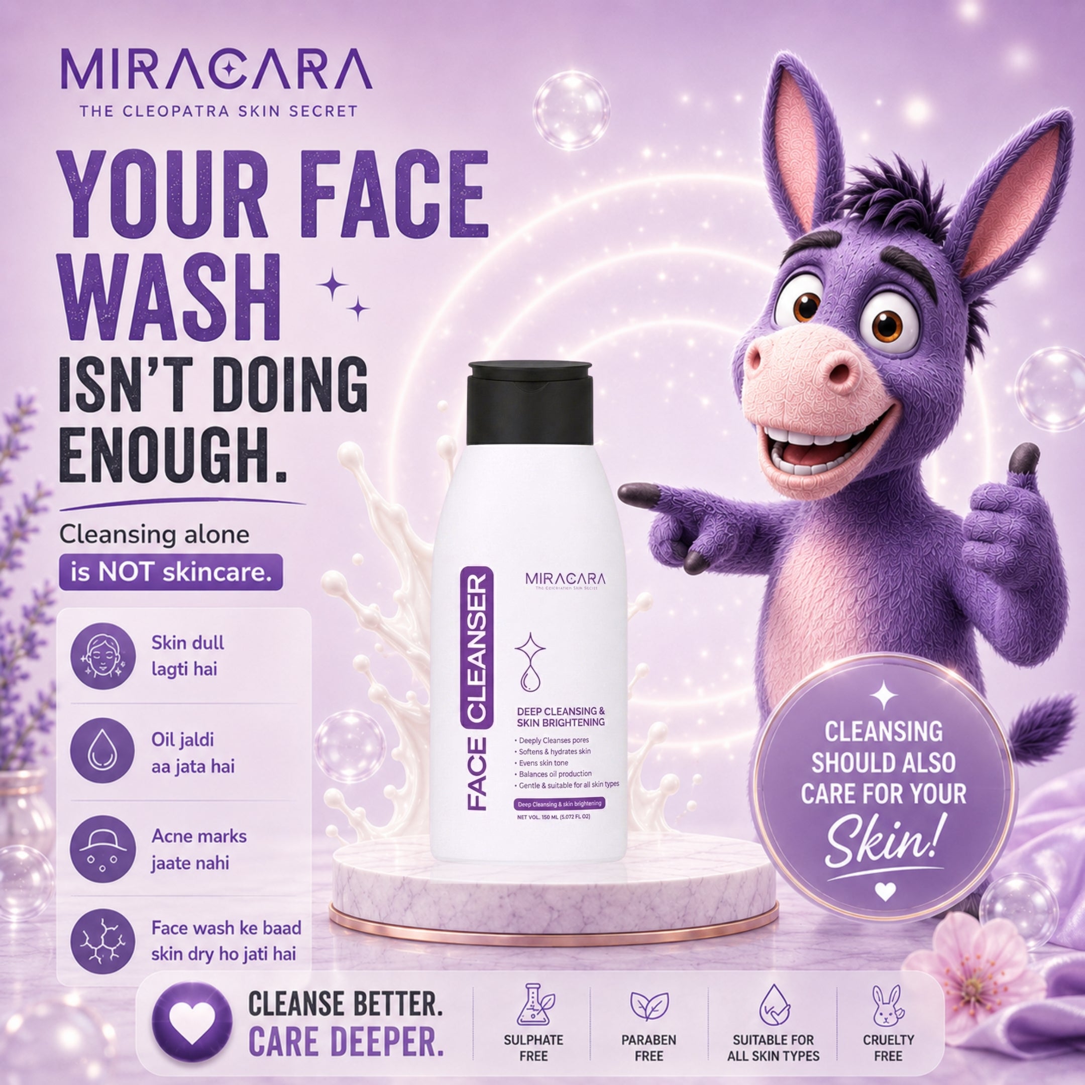 Miracara Face Cleanser - 150ml | Deep Cleansing & SkinRefining | Sulfate & Paraben Free | Helps Improve Skin Texture | Balances Oil Production | Strengthens Skin Barrier