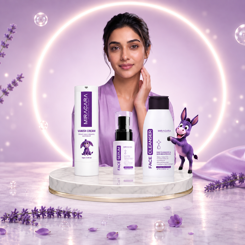 Miracara Radiance Trio – Face Care Set | Deep Cleansing, Repair & Glow | Serum + Vanish Cream + Cleanser | Brightening, Hydration & Anti-Aging Support | Smooth, Even Tone | Sulfate & Paraben Free | Luxury Cleopatra-Inspired Skincare Routine