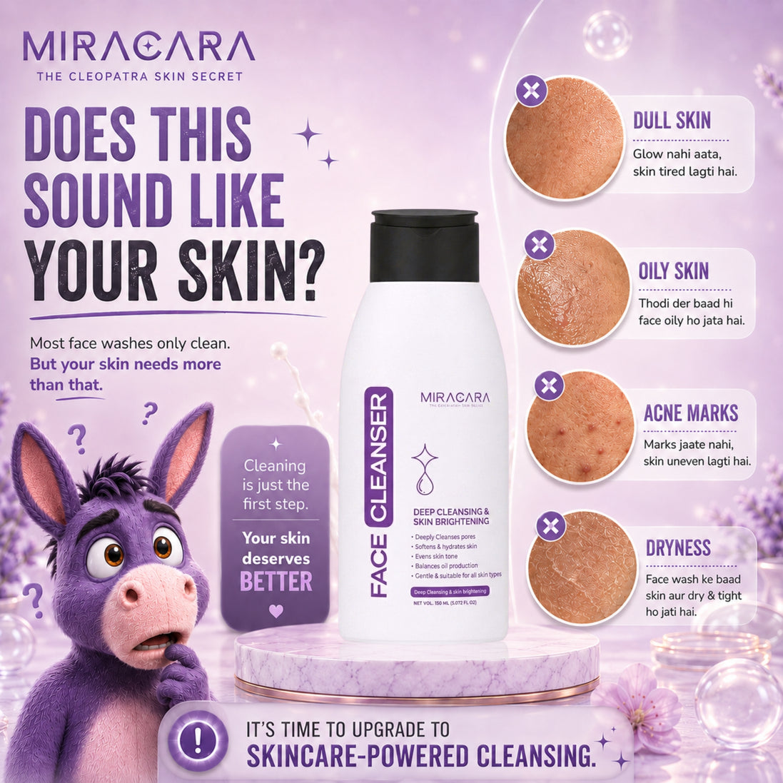 Miracara Face Cleanser - 150ml | Deep Cleansing & SkinRefining | Sulfate & Paraben Free | Helps Improve Skin Texture | Balances Oil Production | Strengthens Skin Barrier
