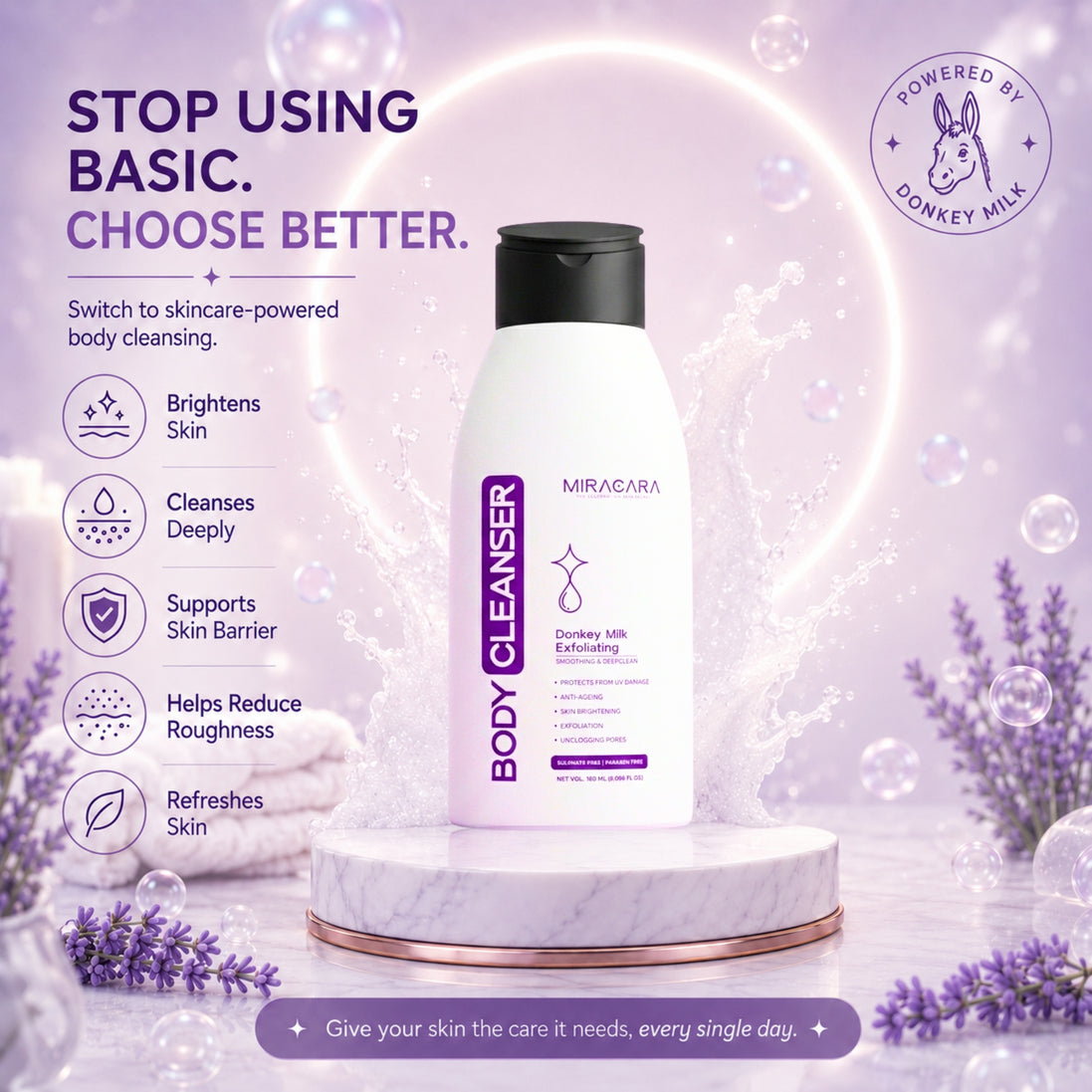 Miracara Body Cleanser - 150 ml  Exfoliating & Deep Clean | Smoothing + Brightening | UV Protection | Sulphate & Paraben Free | With Vitamin A/C/E | For Women & Men