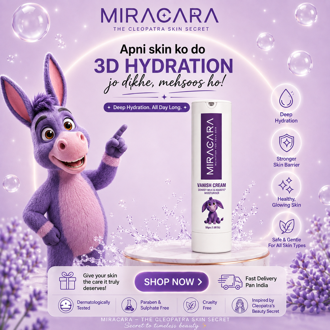 Miracara Vanishing Cream - 150 ml | Hydro Boost Hyaluronic Acid / Aquaxyl (3D Hydration)  High Performance Moisturiser | Anti-Ageing | Pigmentation Control | Wrinkle Smoothing  Day & Night