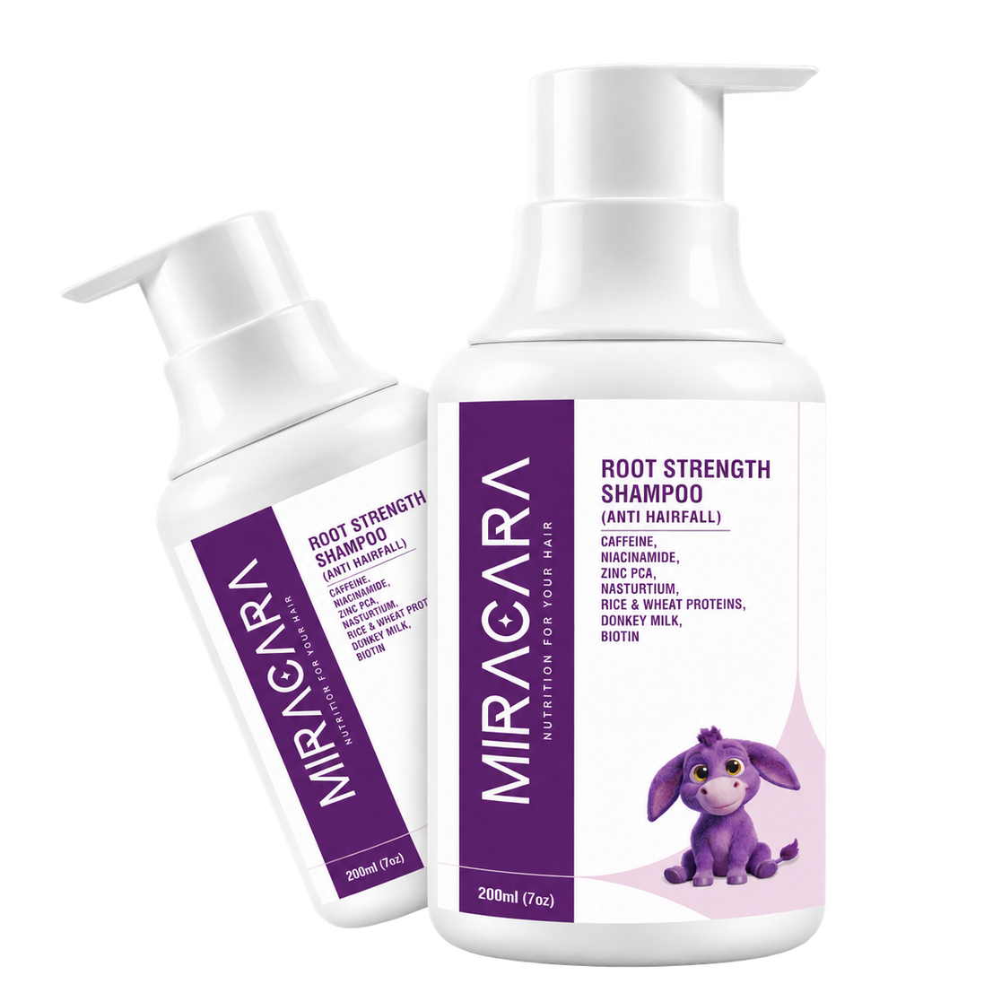 Miracara Root Strength Anti-Hairfall Shampoo with Caffeine, Niacinamide, Zinc PCA, Nasturtium, Biotin, Rice & Wheat Proteins & Donkey Milk | Breakage Care, Hair Strength & Scalp Nourishment
