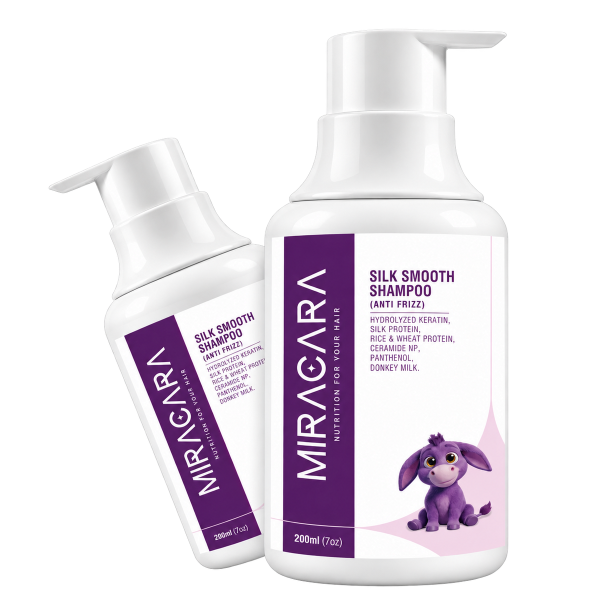 Miracara Silk Smooth Frizz Control Shampoo with Donkey Milk, Hydrolyzed Keratin, Silk Protein, Rice & Wheat Protein, Ceramide NP & Panthenol | Frizz Control, Smoothness, Shine & Breakage Care
