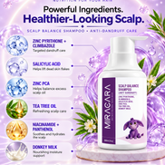 Miracara Scalp Balance Anti-Dandruff Shampoo with Zinc Pyrithione, Climbazole, Salicylic Acid, Zinc PCA, Tea Tree Oil & Donkey Milk | Dandruff & Flake Care, Oil Balance & Scalp Refresh