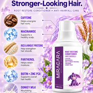 Miracara Root Restore Anti-Hairfall Conditioner with Caffeine, Niacinamide, Rice & Wheat Protein, Panthenol & Donkey Milk | Breakage Care, Hydration, Softness & Scalp Comfort
