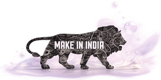 Lion silhouette with 'Make in India' text on a white background