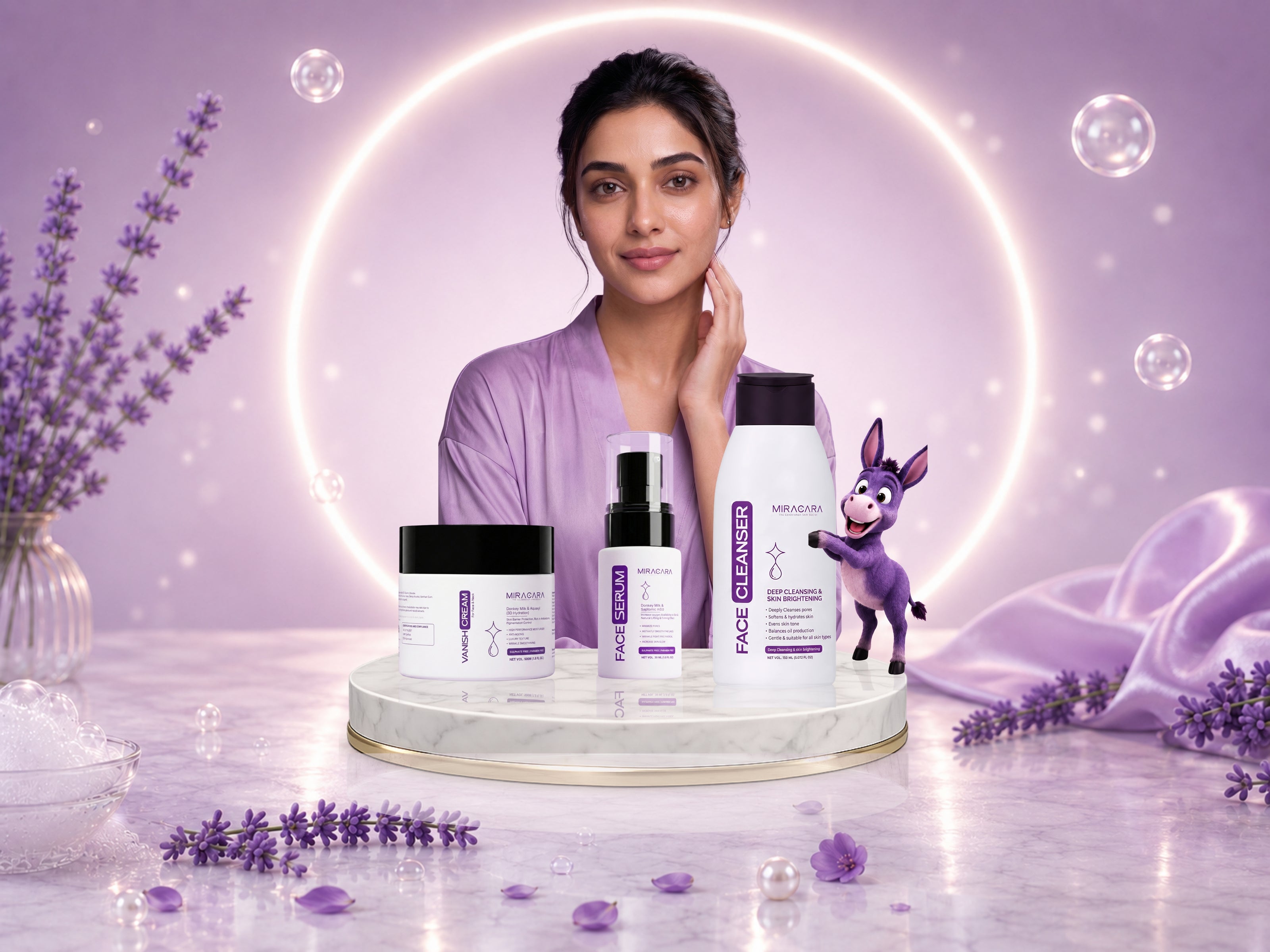 Miracara Radiance Trio – Face Care Set | Deep Cleansing, Repair & Glow | Serum + Vanish Cream + Cleanser | Brightening, Hydration & Anti-Aging Support | Smooth, Even Tone | Sulfate & Paraben Free | Luxury Cleopatra-Inspired Skincare Routine