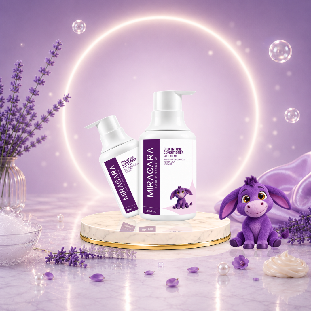 Miracara Silk Infuse Frizz Control Conditioner with Donkey Milk, Ceramide NP, Keratin, Silk, Rice & Wheat Proteins | Hydration, Softness, Shine & Frizz Control